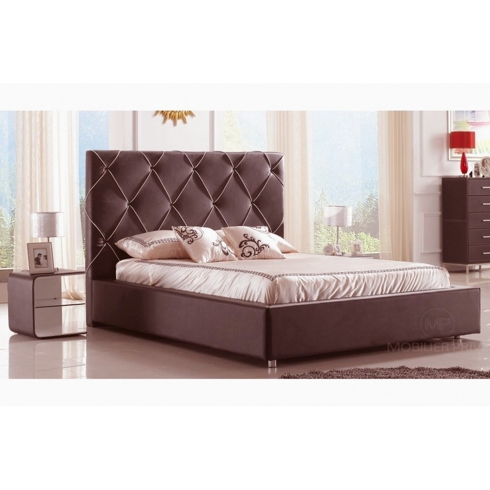 Lit en cuir italien de luxe ENJOY, chocolat liseret blanc, 180x200 Lit en cuir italien de luxe ENJOY, chocolat liseret blanc, 180x200
