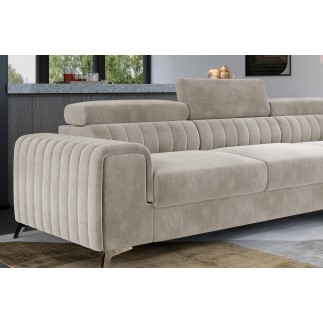 Canapé d'angle convertible - LARRY VELOURS - en velours Luxe, 5 places, beige, angle droit (vu de face)