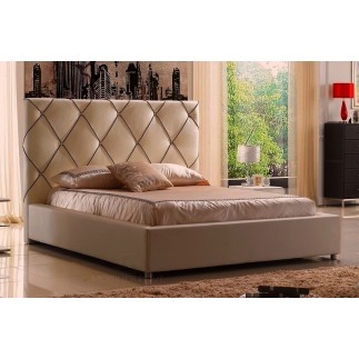 Lit en cuir italien de luxe ENJOY, beige liseret chocolat
