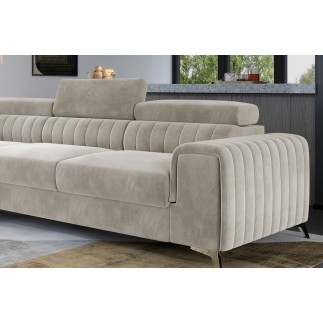 - Canapé d'angle convertible - LARRY VELOURS - en velours Luxe, 5 places, beige, angle gauche (vu de face)