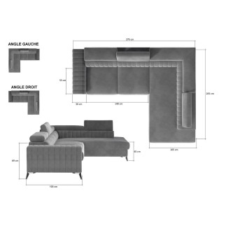 - Canapé d'angle convertible - LARRY VELOURS - en velours Luxe, 5 places, beige, angle gauche (vu de face)