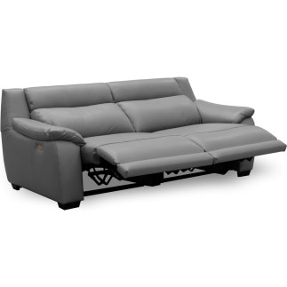 Canapé 3 places avec 2 relax en 100% tout cuir épais luxe italien - 2 relax électriques, gris foncé- BERN