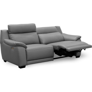 Canapé 3 places avec 2 relax en 100% tout cuir épais luxe italien - 2 relax électriques, gris foncé- BERN