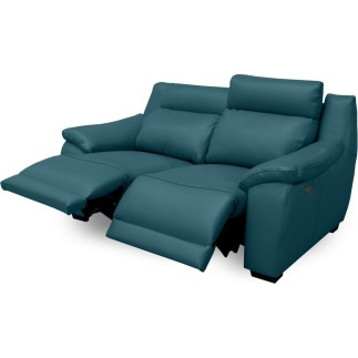 Canapé 2 places avec 2 relax en 100% tout cuir épais luxe italien - 2 relax électriques, turquoise. BERN