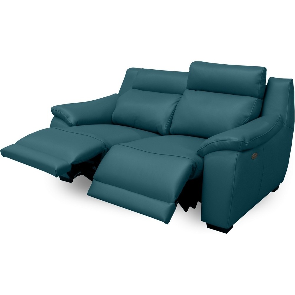 Canapé 2 places avec 2 relax en 100% tout cuir épais luxe italien - 2 relax électriques, turquoise. BERN Canapé 2 places avec 2 relax en 100% tout cuir épais luxe italien - 2 relax électriques, turquoise. BERN