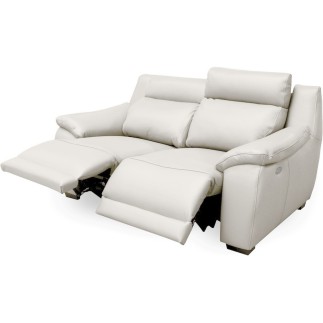 Canapé 2 places avec 2 relax en 100% tout cuir épais luxe italien - 2 relax électriques, blanc cassé. BERN