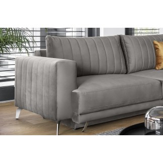 Canapé 3/4 places convertible et espace de rangement - gris - en tissu de qualité luxe, ELSA