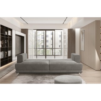Canapé 3/4 places convertible et espace de rangement - gris - en tissu de qualité luxe, ELSA