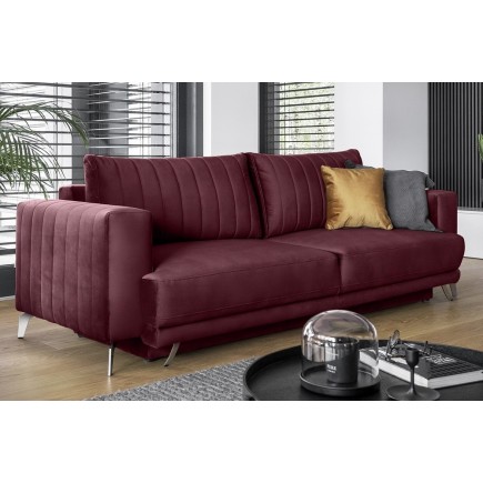 Canapé 3/4 places convertible et espace de rangement - bordeaux - en tissu de qualité luxe, ELSA