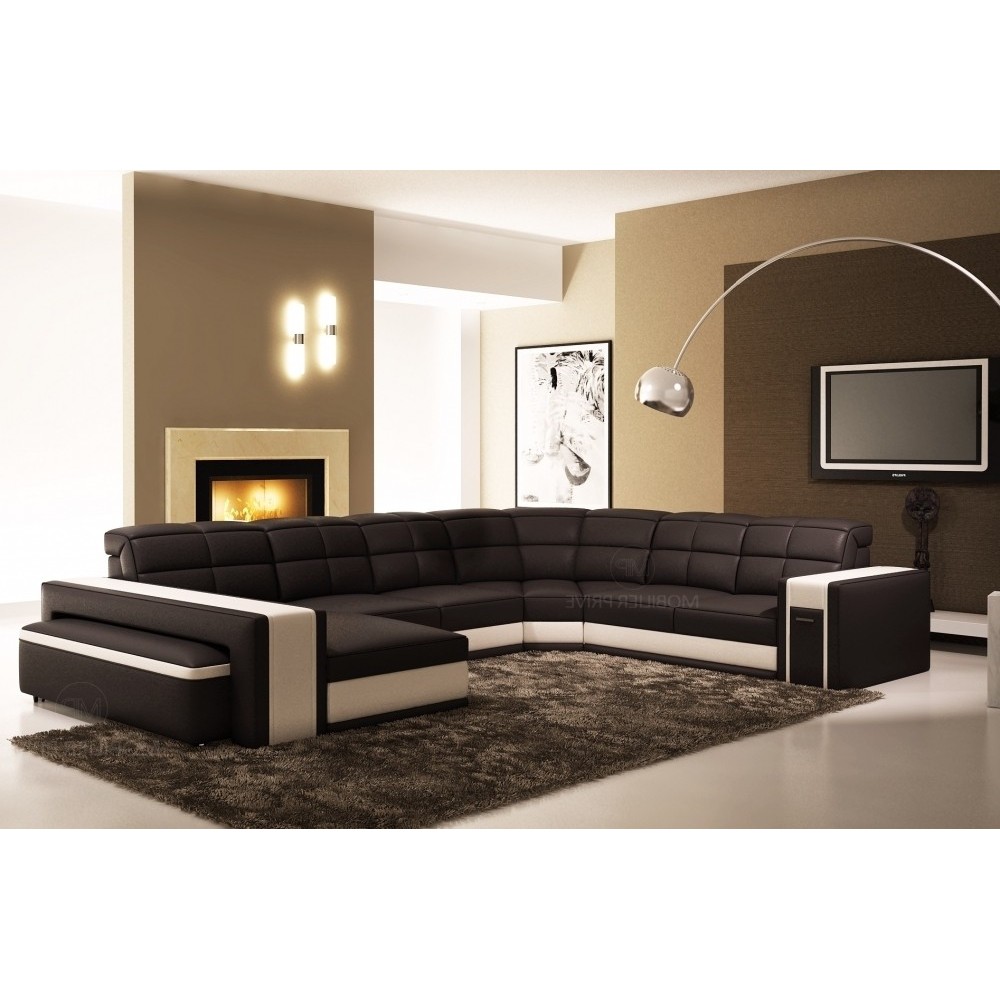 Canapé d'angle en cuir italien 7/8 places EVASION, noir blanc, angle droit Canapé d'angle en cuir italien 7/8 places EVASION, noir blanc, angle droit