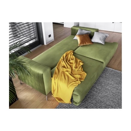 Canapé 3/4 places convertible et espace de rangement - vert - en tissu de qualité luxe, ELSA