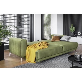 Canapé 3/4 places convertible et espace de rangement - vert - en tissu de qualité luxe, ELSA