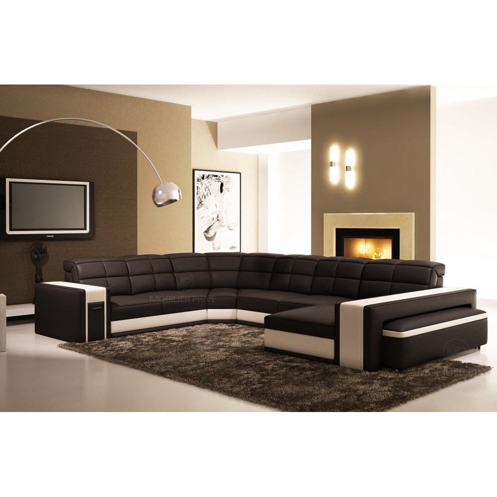 Canapé d'angle en cuir italien 7/8 places EVASION, noir blanc, angle gauche Canapé d'angle en cuir italien 7/8 places EVASION, noir blanc, angle gauche