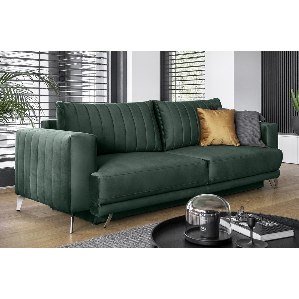 Canapé 3/4 places convertible et espace de rangement - vert foncé - en tissu de qualité luxe, ELSA Canapé 3/4 places convertible et espace de rangement - vert foncé - en tissu de qualité luxe, ELSA