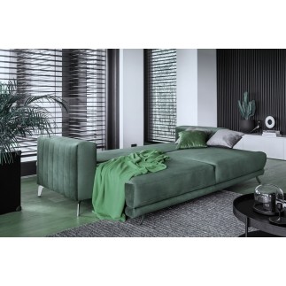 Canapé 3/4 places convertible et espace de rangement - vert foncé - en tissu de qualité luxe, ELSA
