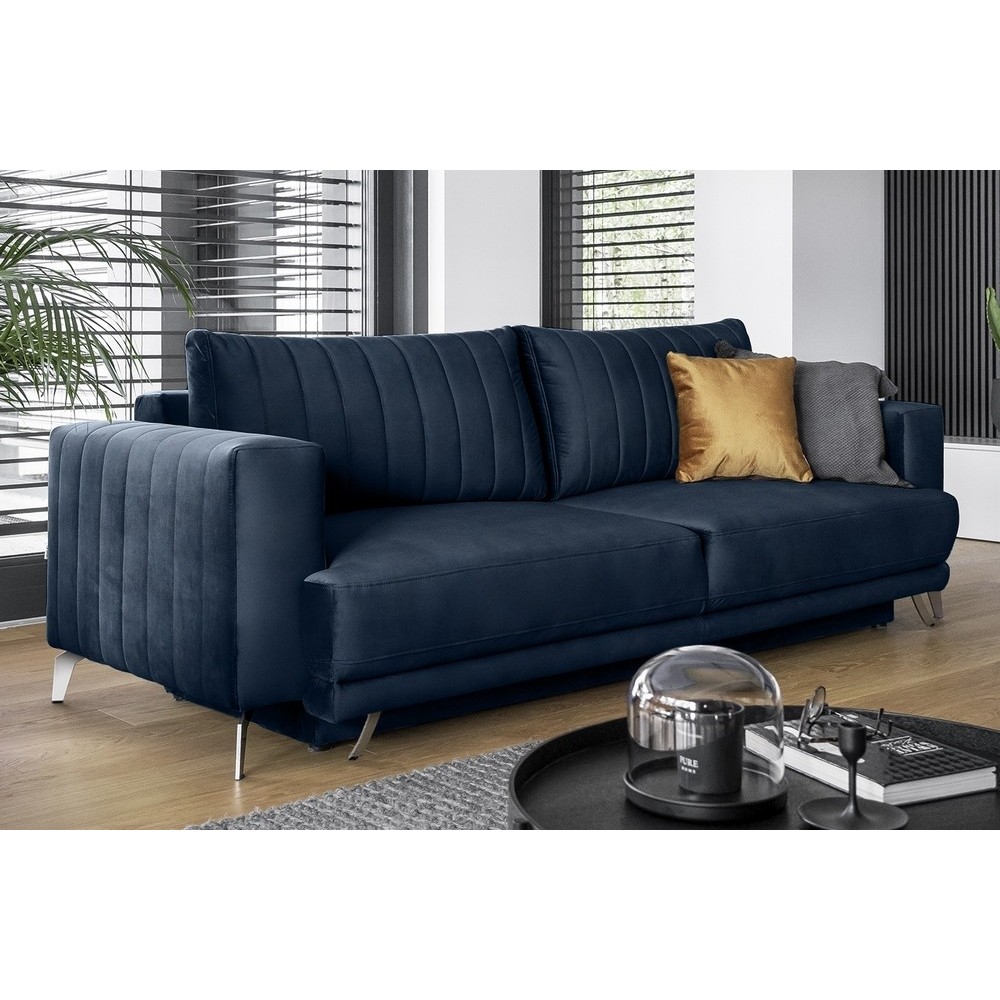 Canapé 3/4 places convertible et espace de rangement - bleu - en tissu de qualité luxe, ELSA Canapé 3/4 places convertible et espace de rangement - bleu - en tissu de qualité luxe, ELSA