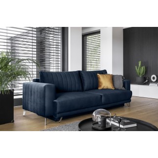 Canapé 3/4 places convertible et espace de rangement - bleu - en tissu de qualité luxe, ELSA