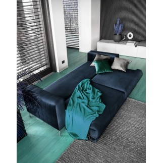 Canapé 3/4 places convertible et espace de rangement - bleu - en tissu de qualité luxe, ELSA