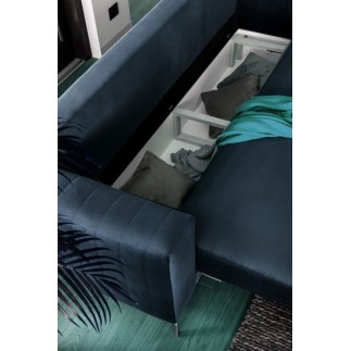 Canapé 3/4 places convertible et espace de rangement - bleu - en tissu de qualité luxe, ELSA