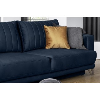 Canapé 3/4 places convertible et espace de rangement - bleu - en tissu de qualité luxe, ELSA