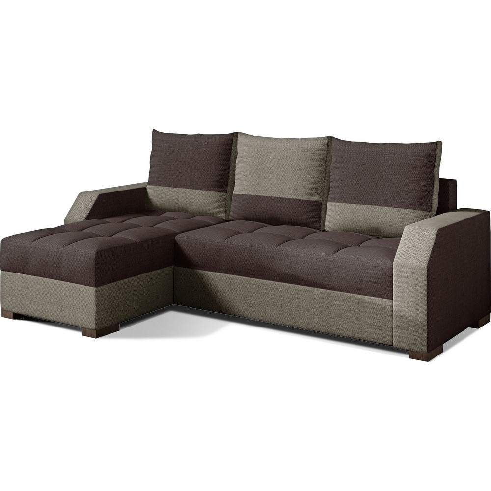Canapé d'angle convertible - ARTE - en tissu de qualité - marron et beige, 3/4 places, angle gauche (vu de face) Canapé d'angle convertible - ARTE - en tissu de qualité - marron et beige, 3/4 places, angle gauche (vu de face)