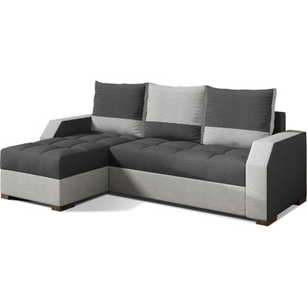 Canapé d'angle convertible - ARTE - en tissu de qualité - gris foncé et gris clair, 3/4 places, angle gauche (vu de face)