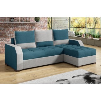 Canapé d'angle convertible - ARTE - en tissu de qualité - vert et gris, 3/4 places, angle droit (vu de face)
