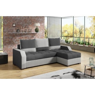 Canapé d'angle convertible - ARTE - en tissu de qualité - gris foncé et gris clair, 3/4 places, angle droit (vu de face)