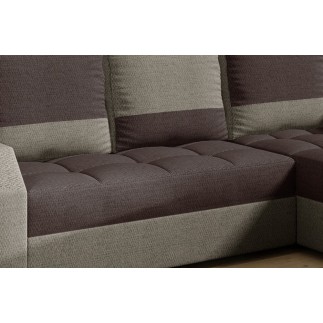Canapé d'angle convertible - ARTE - en tissu de qualité - marron et beige, 3/4 places, angle droit (vu de face)