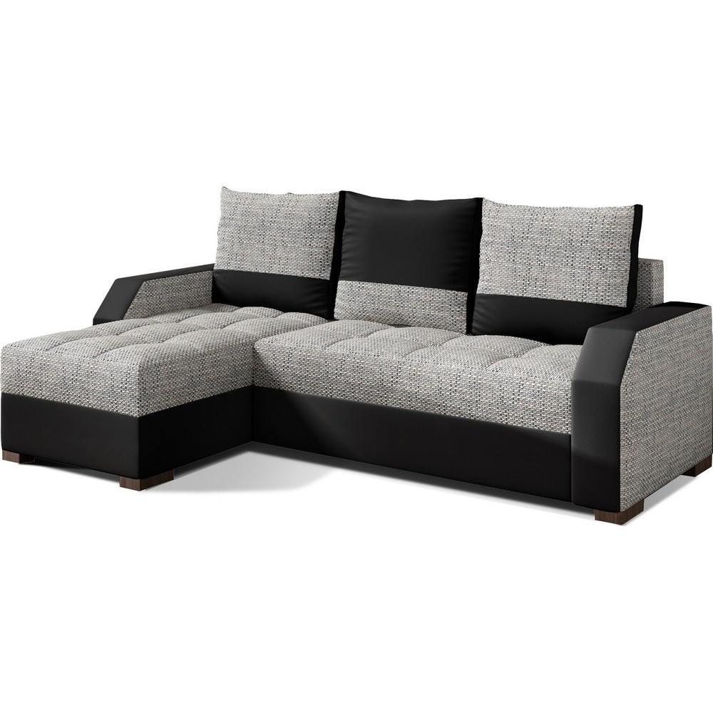 Canapé d'angle convertible - ARTE - en tissu et simili de qualité, gris et noir, 3/4 places, angle gauche (vu de face) Canapé d'angle convertible - ARTE - en tissu et simili de qualité, gris et noir, 3/4 places, angle gauche (vu de face)