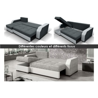 Canapé d'angle convertible - ARTE - en tissu et simili de qualité, gris et noir, 3/4 places, angle gauche (vu de face)