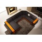 Canapé d'angle en cuir italien 7/8 places EVASION, noir / orange, angle droit Canapé d'angle en cuir italien 7/8 places EVASION, noir / orange, angle droit