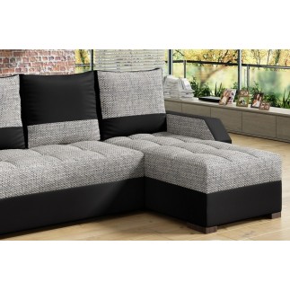 Canapé d'angle convertible, ARTE, en tissu et simili de qualité, gris et noir, 3/4 places, angle droit (vu de face)