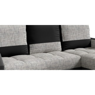 Canapé d'angle convertible, ARTE, en tissu et simili de qualité, gris et noir, 3/4 places, angle droit (vu de face)