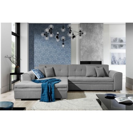 - Canapé d'angle convertible en tissu de qualité, gris, 5/6 places, angle gauche (vu de face) - SOHO