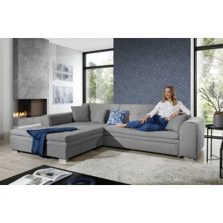 - Canapé d'angle convertible en tissu de qualité, gris, 5/6 places, angle gauche (vu de face) - SOHO