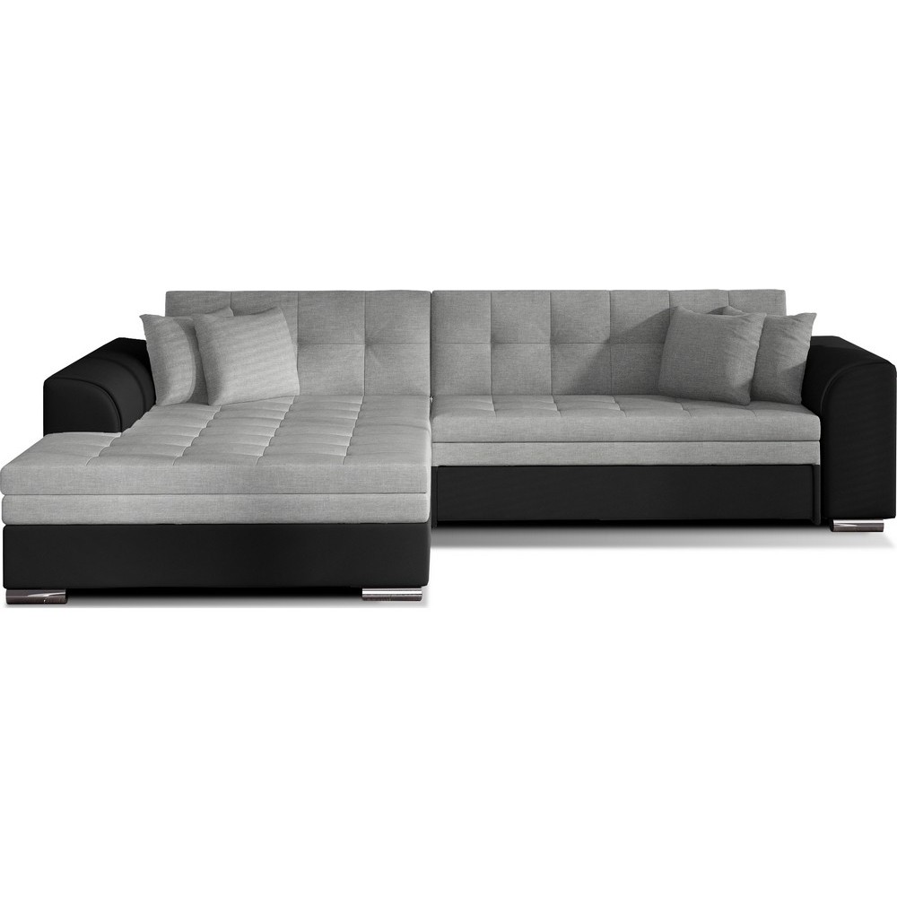 Canapé d'angle convertible en tissu gris et simili noir de qualité, 5 places, angle gauche (vu de face) - SOHO Canapé d'angle convertible en tissu gris et simili noir de qualité, 5 places, angle gauche (vu de face) - SOHO