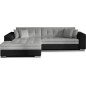 Canapé d'angle convertible en tissu gris et simili noir de qualité, 5 places, angle gauche (vu de face) - SOHO Canapé d'angle convertible en tissu gris et simili noir de qualité, 5 places, angle gauche (vu de face) - SOHO