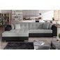 Canapé d'angle convertible en tissu gris et simili noir de qualité, 5 places, angle gauche (vu de face) - SOHO Canapé d'angle convertible en tissu gris et simili noir de qualité, 5 places, angle gauche (vu de face) - SOHO