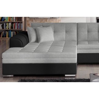 Canapé d'angle convertible en tissu gris et simili noir de qualité, 5 places, angle gauche (vu de face) - SOHO
