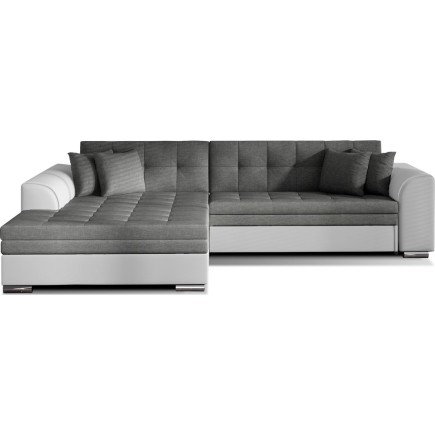 Canapé d'angle convertible en tissu gris foncé et simili blanc de qualité, 5 places, angle gauche (vu de face) - SOHO