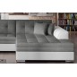 Canapé d'angle convertible, SOHO, en tissu gris foncé et simili blanc de qualité, 5 places, angle droit (vu de face) Canapé d'angle convertible, SOHO, en tissu gris foncé et simili blanc de qualité, 5 places, angle droit (vu de face)