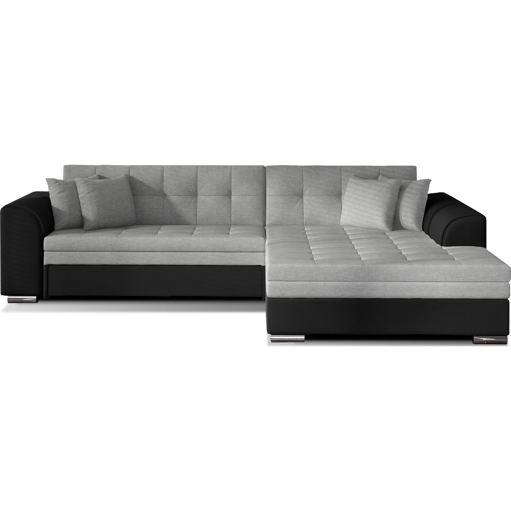 Canapé d'angle convertible en tissu gris et simili noir de qualité, 5 places, angle droit (vu de face) - SOHO Canapé d'angle convertible en tissu gris et simili noir de qualité, 5 places, angle droit (vu de face) - SOHO