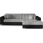 Canapé d'angle convertible en tissu gris et simili noir de qualité, 5 places, angle droit (vu de face) - SOHO Canapé d'angle convertible en tissu gris et simili noir de qualité, 5 places, angle droit (vu de face) - SOHO