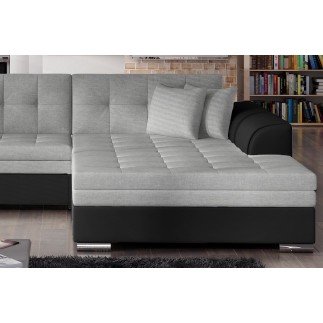 Canapé d'angle convertible en tissu gris et simili noir de qualité, 5 places, angle droit (vu de face) - SOHO