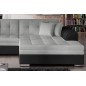 Canapé d'angle convertible en tissu gris et simili noir de qualité, 5 places, angle droit (vu de face) - SOHO Canapé d'angle convertible en tissu gris et simili noir de qualité, 5 places, angle droit (vu de face) - SOHO