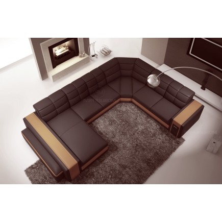 Canapé d'angle en cuir italien 7/8 places EVASION, chocolat / Beige, angle droit