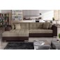 Canapé d'angle convertible en tissu beige et simili chocolat de qualité, 5 places, angle gauche (vu de face), SOHO Canapé d'angle convertible en tissu beige et simili chocolat de qualité, 5 places, angle gauche (vu de face), SOHO