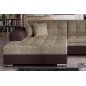Canapé d'angle convertible en tissu beige et simili chocolat de qualité, 5 places, angle gauche (vu de face), SOHO Canapé d'angle convertible en tissu beige et simili chocolat de qualité, 5 places, angle gauche (vu de face), SOHO