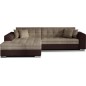 Canapé d'angle convertible en tissu beige et simili chocolat de qualité, 5 places, angle gauche (vu de face), SOHO Canapé d'angle convertible en tissu beige et simili chocolat de qualité, 5 places, angle gauche (vu de face), SOHO